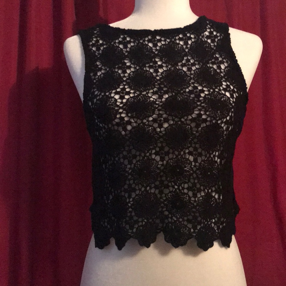 Black crochet tank crop top